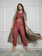 Cotton Linen Co-ord Set with Block Print Ajrakh Shrug